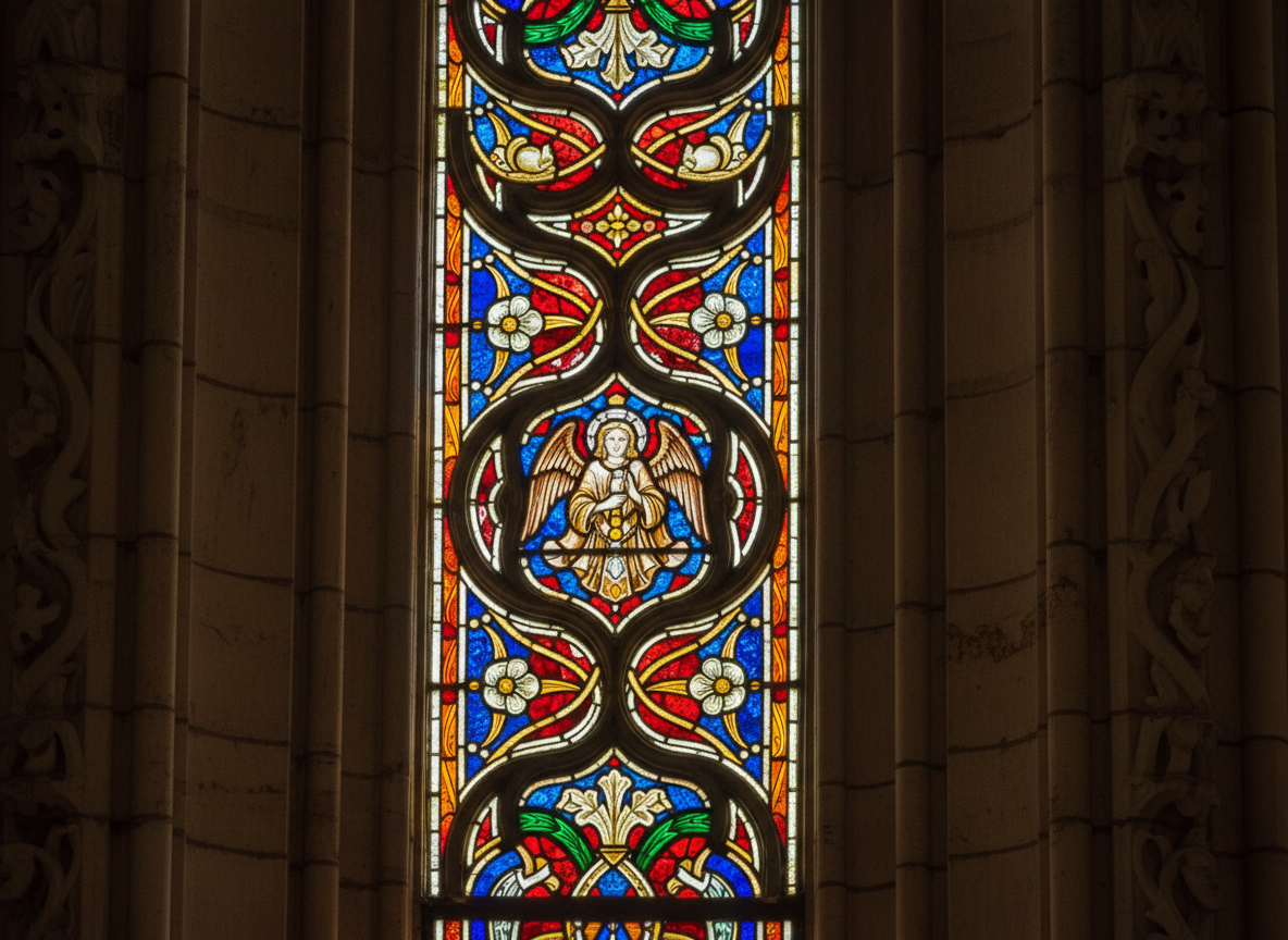 Intricate stained-glass window in Cathedral
