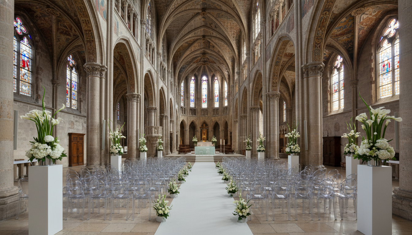 Cathedral interior with modern ceremony setup