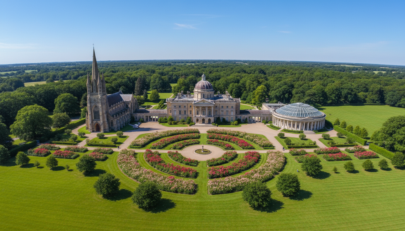Aerial view of Rose Hill estate grounds