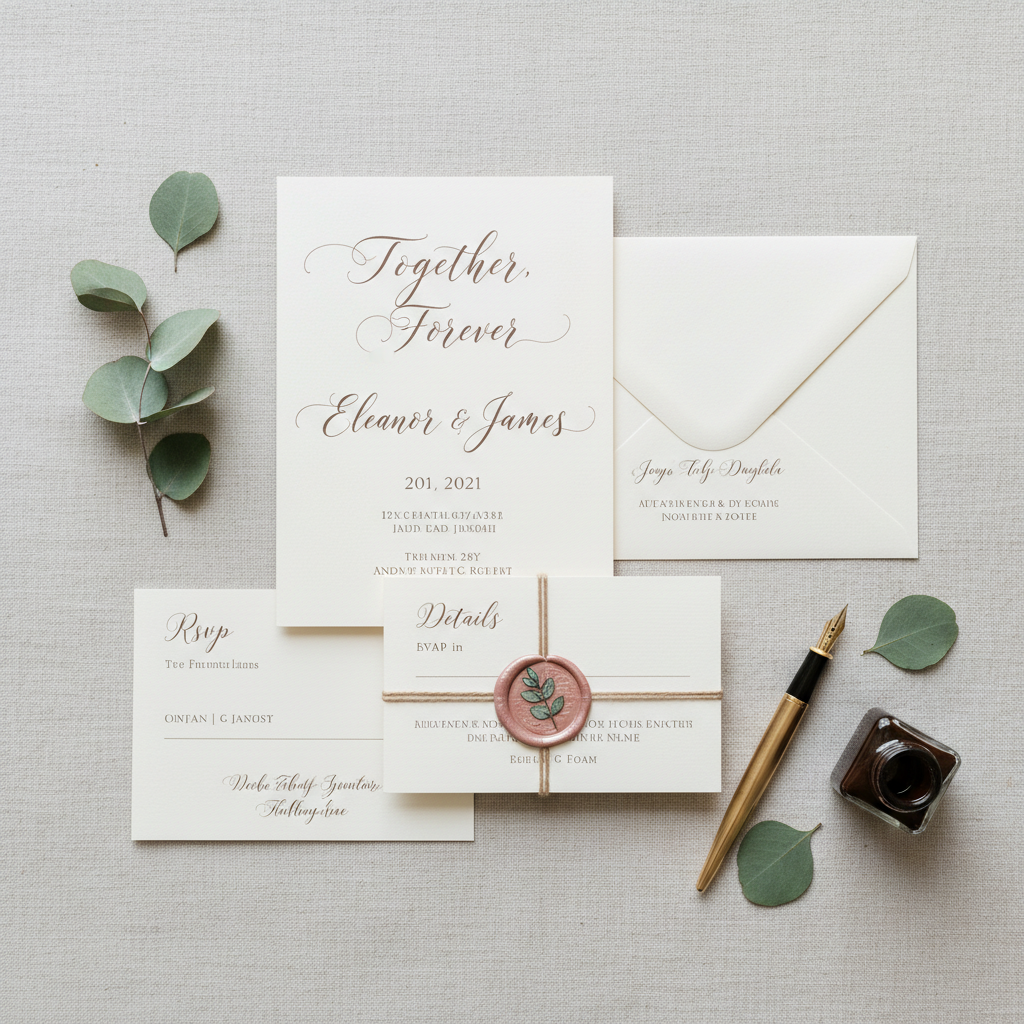 Elegant wedding invitation suite with wax seal