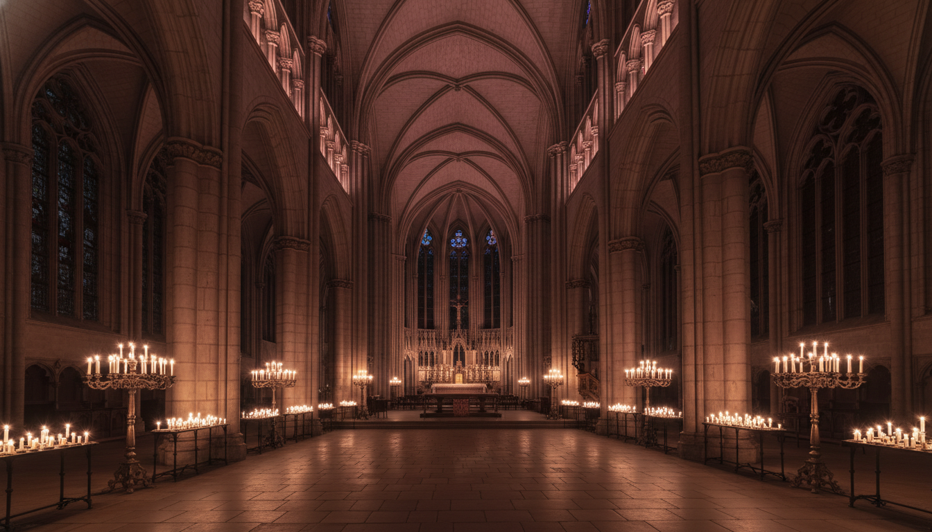 Cathedral interior lit for evening ceremony