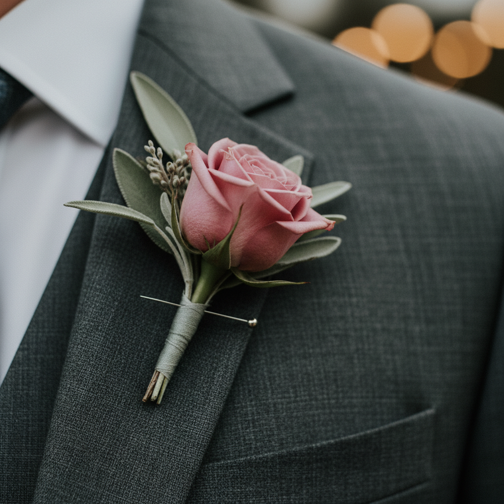 Elegant boutonniere with pink rose